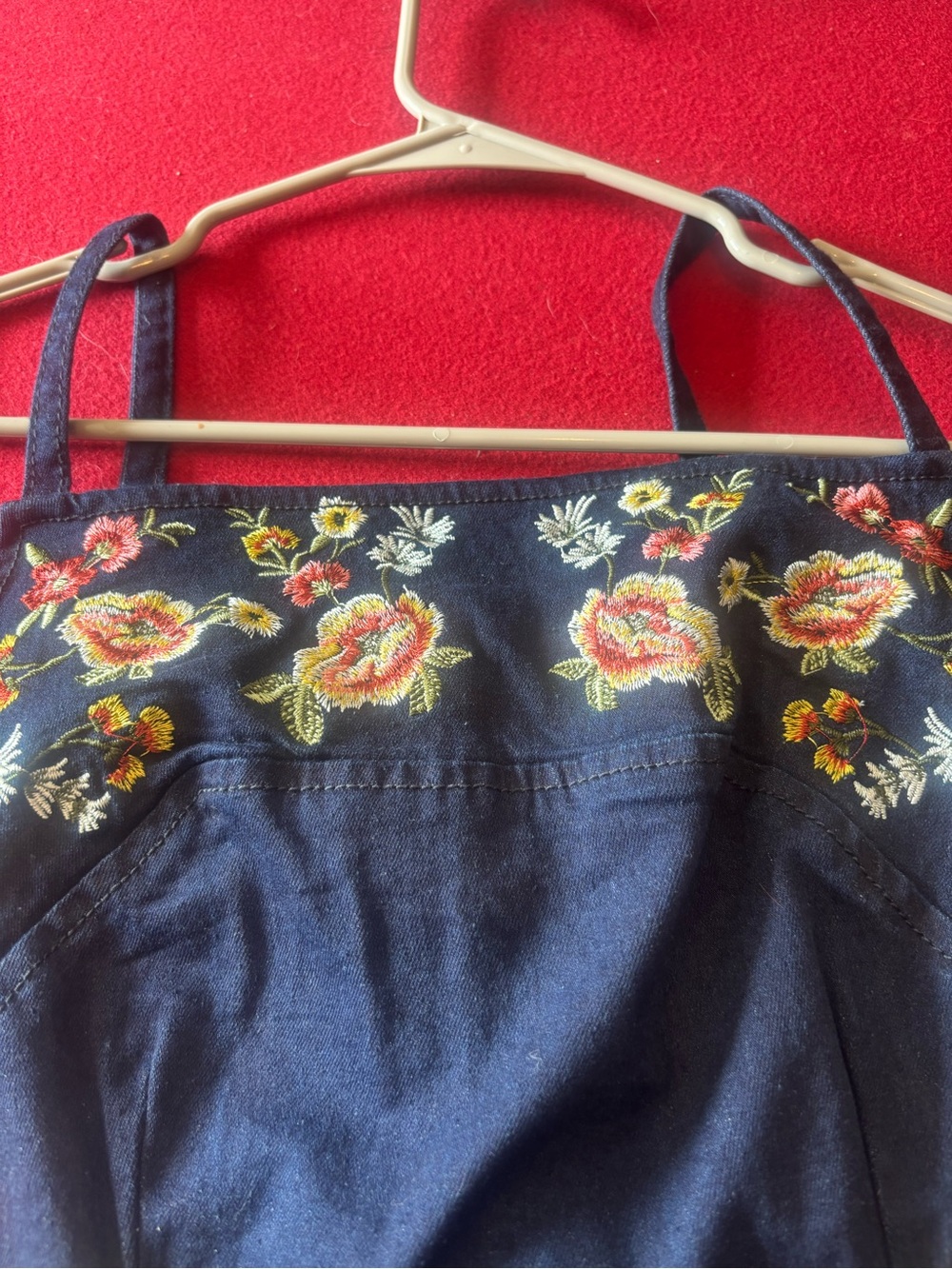 VENUS Navy Embroidered Midi Dress with Pink & Yellow Floral Detail